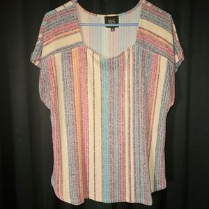 W5 Anthropologie Square Neck Blouse Women's Large Short Sleeve Tee Muted Stripes